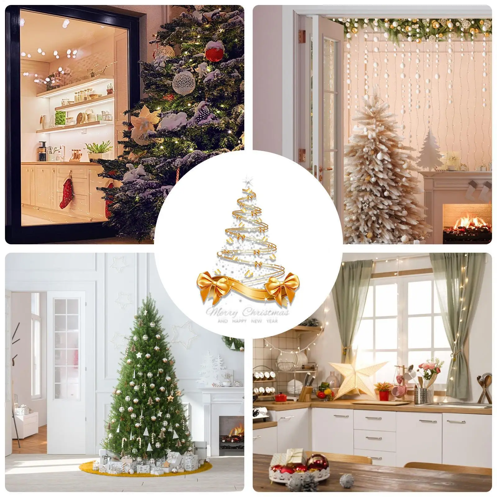 Weihnachts-Fensteraufkleber, 25,59 x 17,72 Zoll, doppelseitig, goldene Weihnachtsbaum-Fensteraufkleber, selbstklebend, für Ferienhaus 5