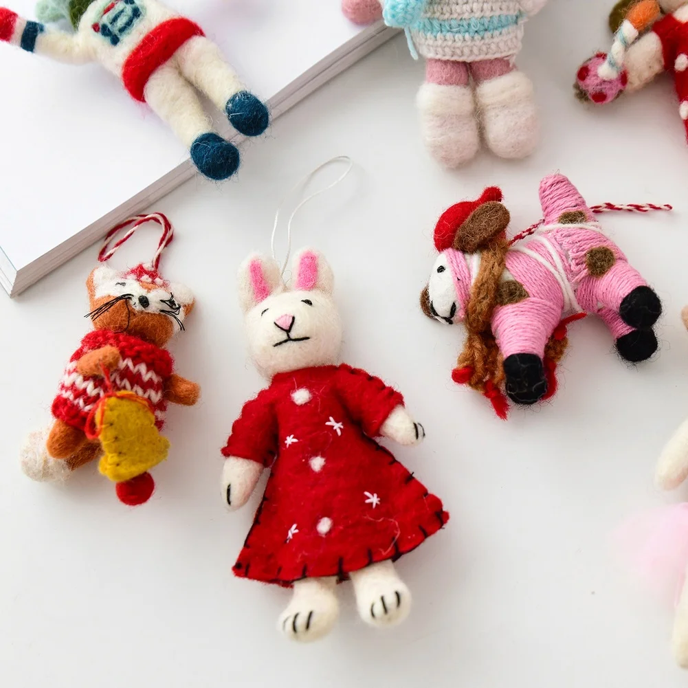Gefilzter Weihnachtsbaumschmuck, Schlüsselanhänger, Anhänger, handgefertigter Wolltier-Anhänger, Urlaub, saisonale Dekoration, Ornamente, festliche Party 4