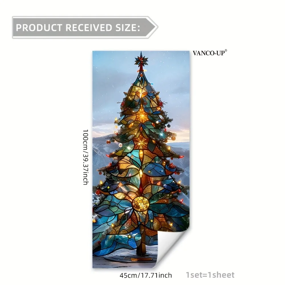PVC-Weihnachtsbaum-Glasfensteraufkleber für Zuhause, Festival, Dekoration, neu positionierbar, einfache Anwendung, Blasen-Finish 5