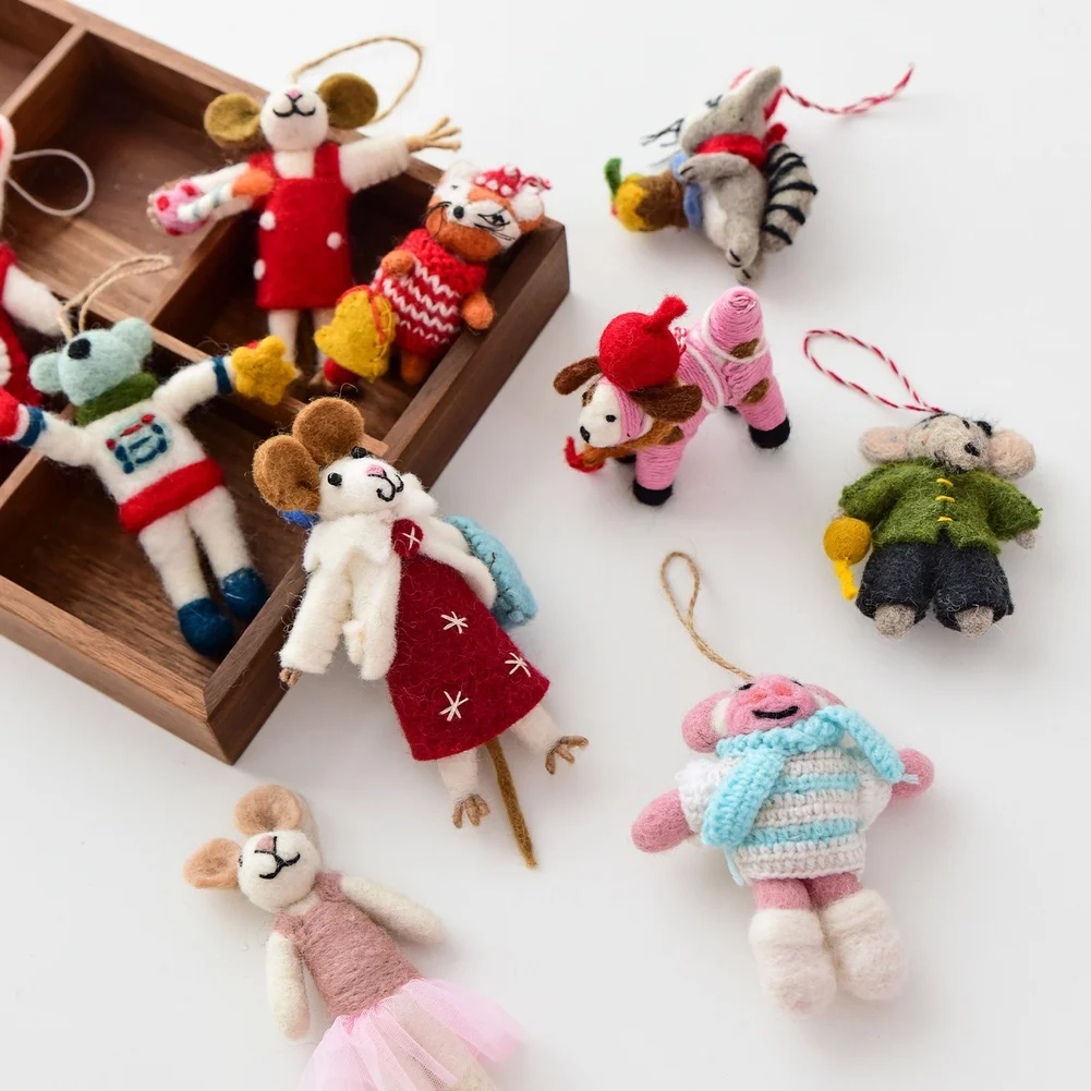 Gefilzter Weihnachtsbaumschmuck, Schlüsselanhänger, Anhänger, handgefertigter Wolltier-Anhänger, Urlaub, saisonale Dekoration, Ornamente, festliche Party 6