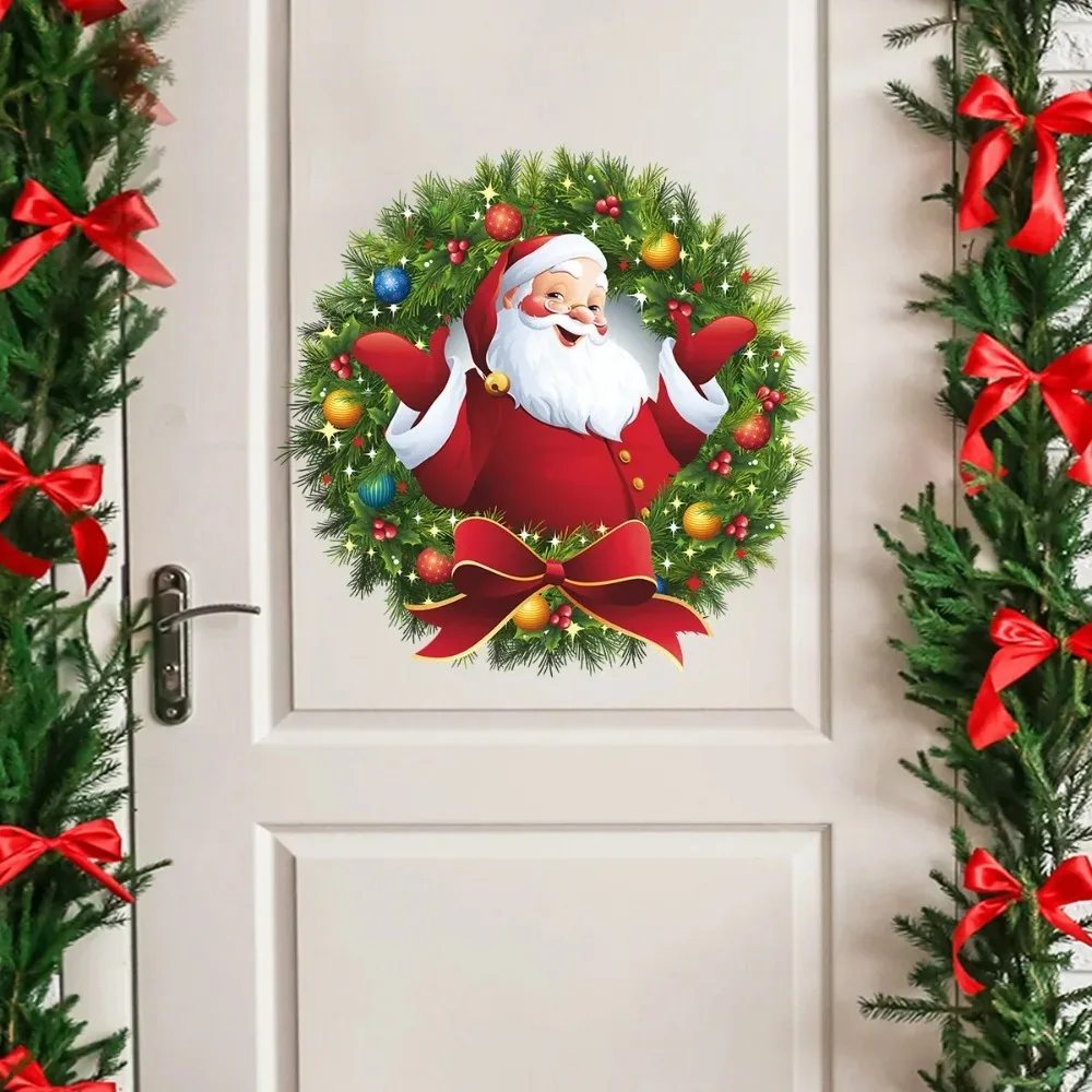 Weihnachtskranz Wandaufkleber Selbstklebender Weihnachtsmann Aufkleber Fenster Glas Tür Home Shop Neujahr Dekor Wohnzimmer Dekoration 3