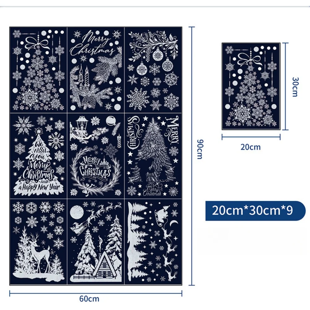 Wiederverwendbare Weihnachts-Fensteraufkleber, doppelseitiger Rentier-Schneeflocken-Aufkleber für Glas, einfach aufzutragen, abnehmbare PVC-Dekoration 4