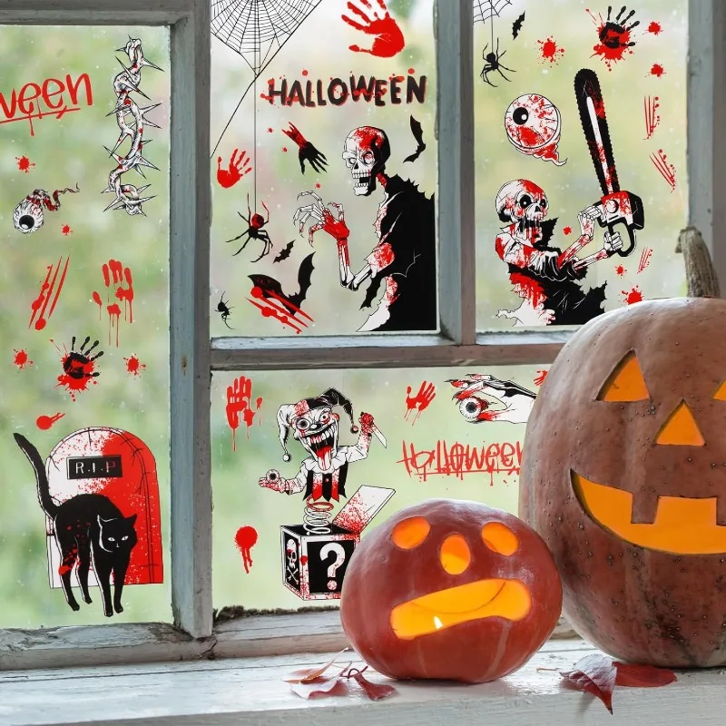 Halloween Blutige Hand Sticker, Window Sticker Horror, Halloween Zombie Poster, Scary Fensterbilder, 5