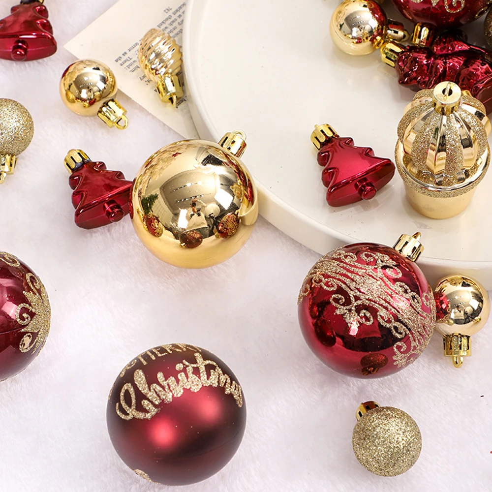 6CM Weihnachten bemalte Kugel Ornamente Weinrot Gold 42PCS bemalte Weihnachtskugel Set Weihnachtsbaum Anhänger Dekoration 3