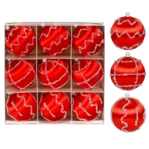 9 Stück 3,15 Zoll Seidenfaden bedeckte Weihnachtskugel-Ornamente aus Satin, bruchsichere Blasen-Set, Weihnachtsbaum-Hängedekorationen