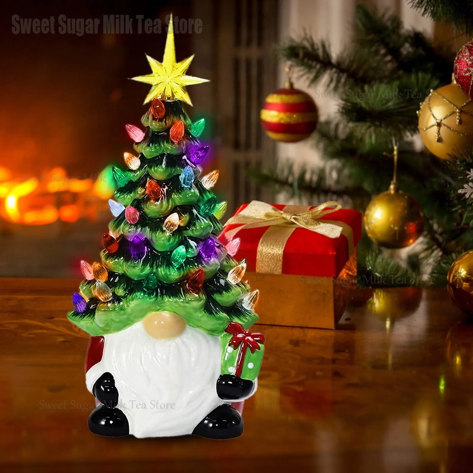 6,3 Zoll leuchtende Zwerg-Weihnachtsbaumschmuck, mehrfarbige Lichter, Keramik-Weihnachtszwerg, gesichtslose Puppe, Schreibtischdekoration 5