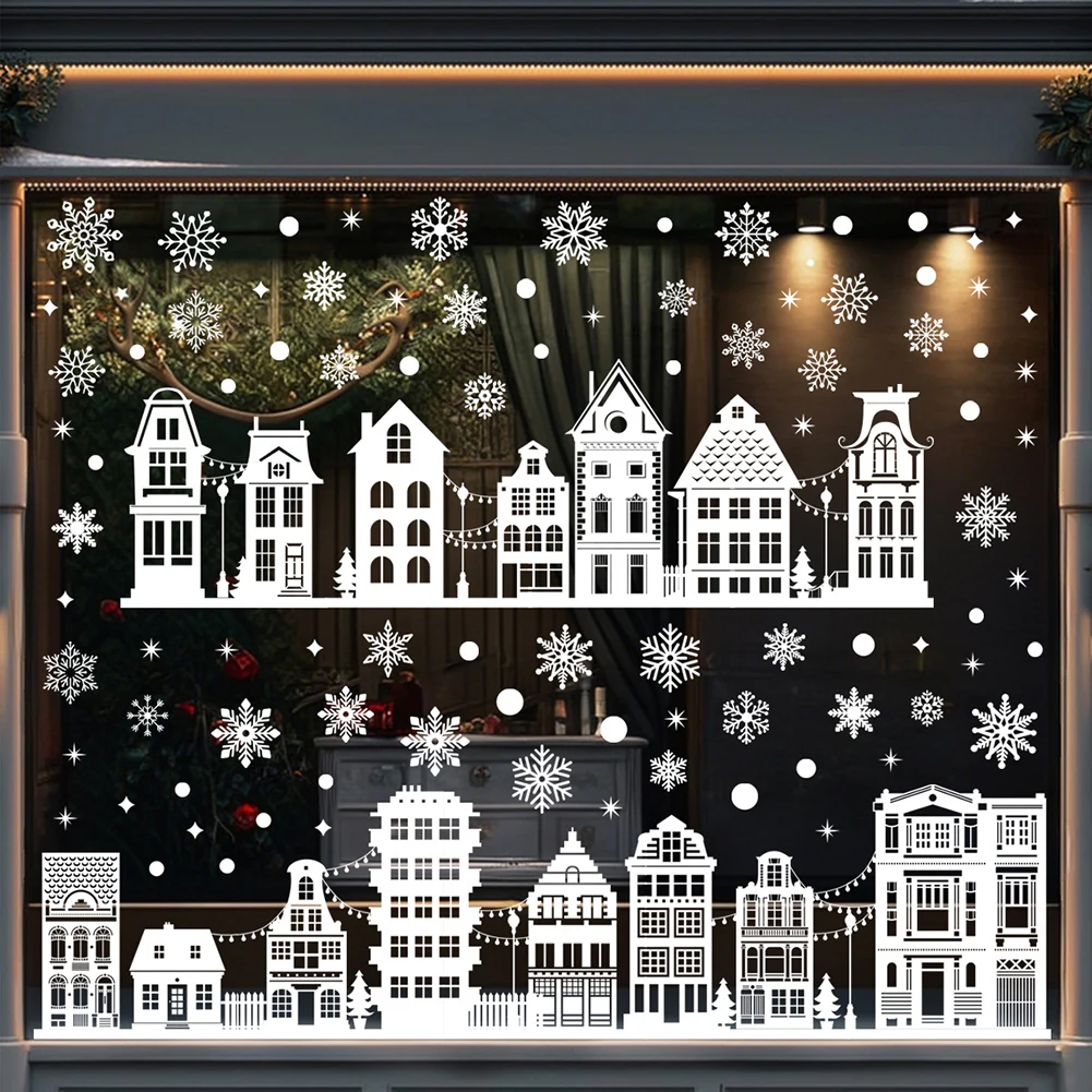 9pc Weihnachten Fenster Aufkleber Fenster Aufkleber Winter Haus Weihnachten Dekoration Selbst-Kleber Weihnachten Fenster Bilder Wohnkultur 2