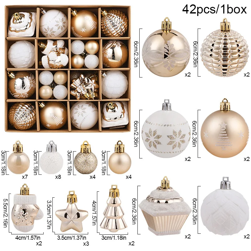 42PCS 6CM Weihnachten Ball Champagner Weihnachten Baum Hängen Anhänger Ornamente 2025 Weihnachten Home Dekoration 2026 Neue jahr Party Geschenke 2