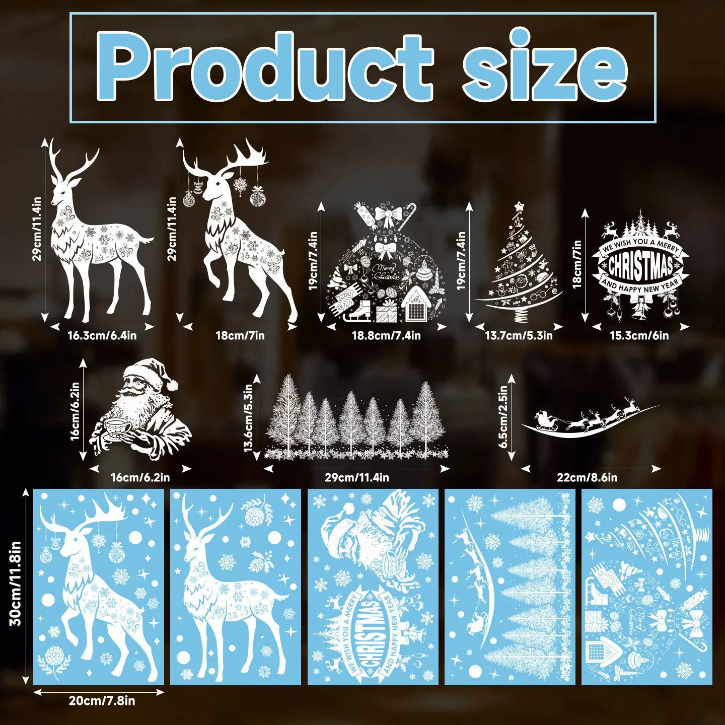 Weihnachtsdekorationen, Szenenanordnung, Glasaufkleber, Fensteraufkleber, Fenster, statischer Aufkleber 6