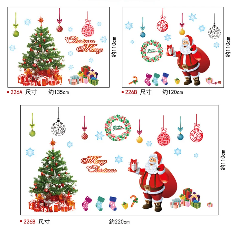 Weihnachten Aufkleber Fenster Aufkleber große Santa Schneeflocke haften DIY Wandt ür wieder verwendbare statische Aufkleber Aufkleber für Vitrine Party 3