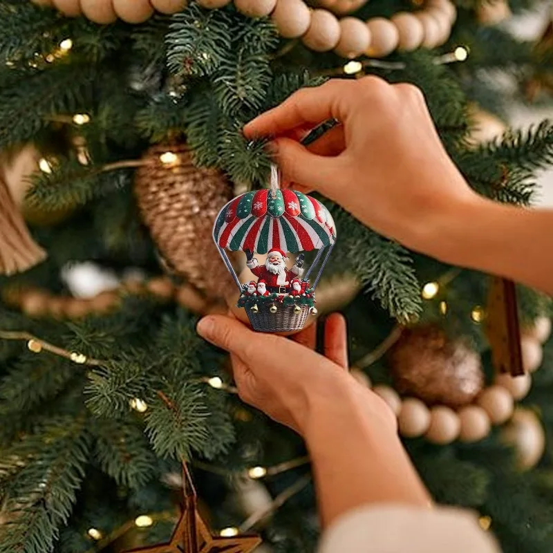 10/50 stücke Heißluft Ballon Santa Claus 2D Flache Holz Anhänger Weihnachten Baum Nette Hängen Festliche Holz Dekoration Zubehör 6