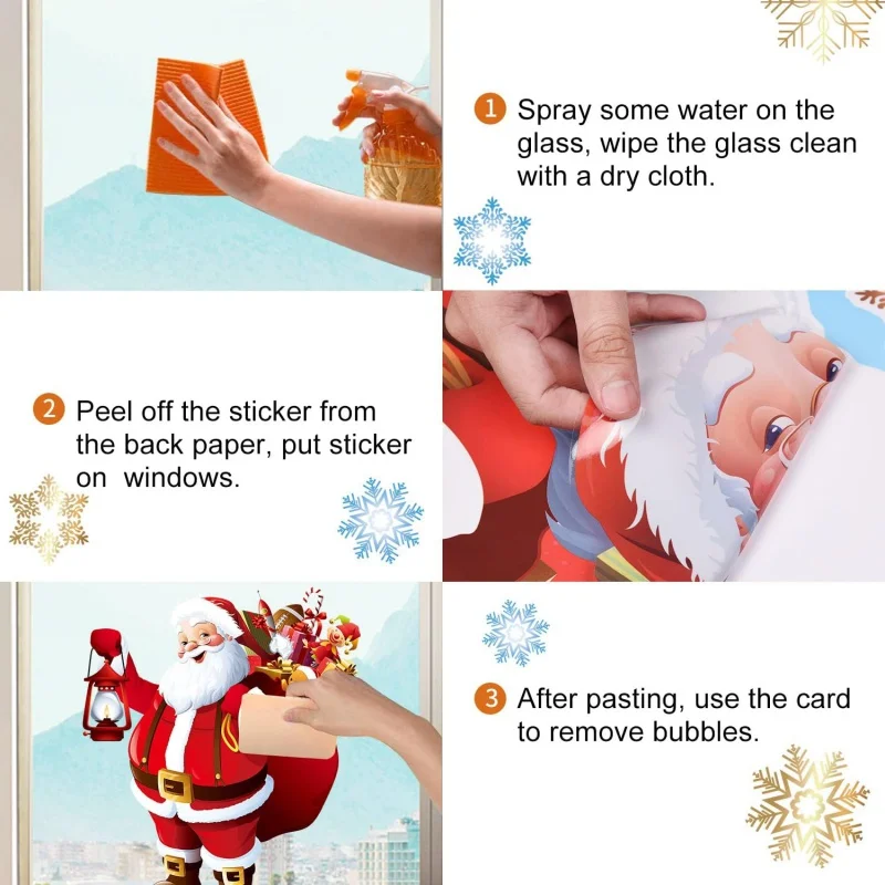 Weihnachten Aufkleber Fenster Aufkleber große Santa Schneeflocke haften DIY Wandt ür wieder verwendbare statische Aufkleber Aufkleber für Vitrine Party 6
