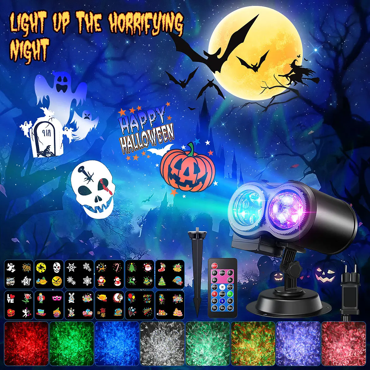 Halloween-Projektor, LED-Projektor, Weihnachten, Halloween-Projektor, Schneeflocken-Projektionslampe für den Außenbereich, Wasserwelleneffekt, 12 Muster 2