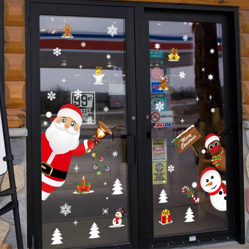Weihnachten Schneemann Hirsch Santa Claus Glas Fenster Aufkleber Für Neue Jahr Dekoration Wandbild Zimmer Home Decor Elektrostatische Wand Aufkleber 5
