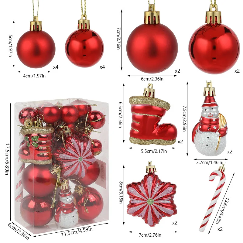 29/20 Stück Weihnachtsbaumkugeln, roter Zuckerstangen-Hängeornament, große Anhänger, Weihnachtsdekorationen für Zuhause, 2025, Navidad, Neujahr 6