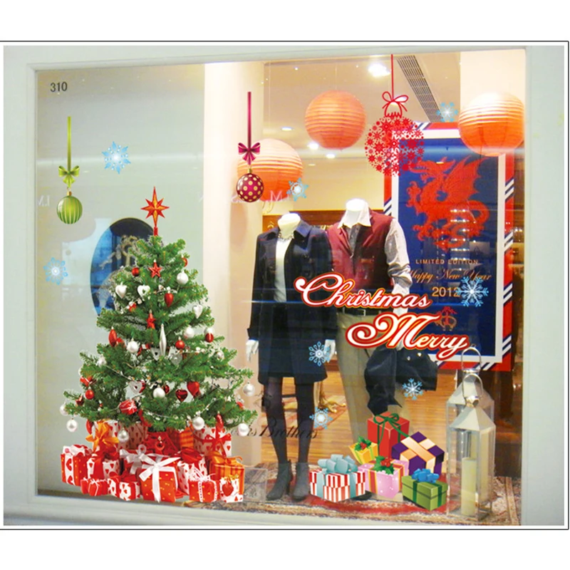 Weihnachten Aufkleber Fenster Aufkleber große Santa Schneeflocke haften DIY Wandt ür wieder verwendbare statische Aufkleber Aufkleber für Vitrine Party 5