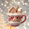 Acryl Kaffeetasse Ornament 2D Kunst Schlüsselanhänger Anhänger Weihnachten Schnee Haus Anhänger Dekoration Weihnachtsbaum Anhänger Dekoration 2