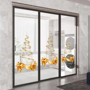 Weihnachts-Fensteraufkleber, 25,59 x 17,72 Zoll, doppelseitig, goldene Weihnachtsbaum-Fensteraufkleber, selbstklebend, für Ferienhaus