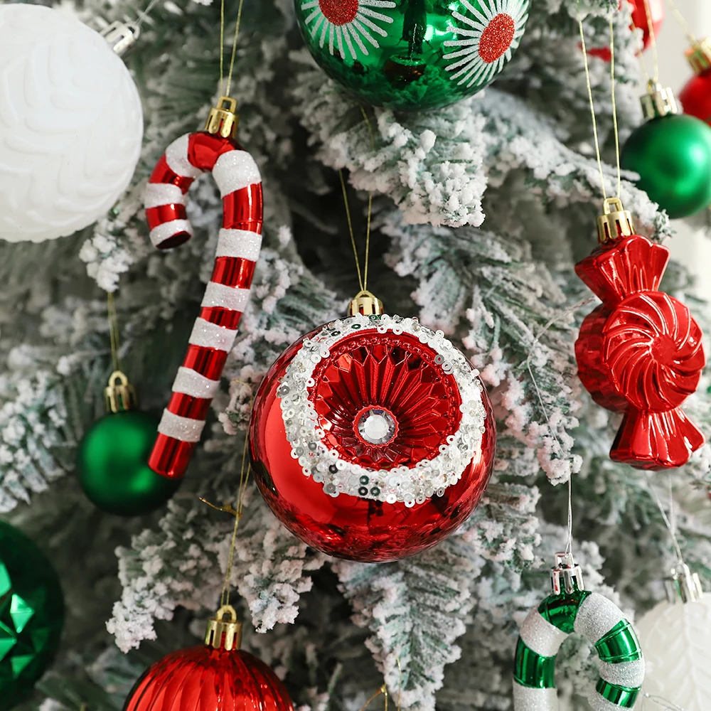 56 Teile/schachtel Weihnachten Ball Donut Cane Candy Tannenzapfen Ornament Rot Weiß Grün Weihnachten Baum Anhänger Weihnachten Neue Jahr Decor Navidad 5