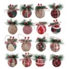 8/16 stücke 6cm Weihnachten Ball Rot Grün Plaid Stricken Ball mit Tannenzapfen Hängen Ornament für Weihnachten baum Ball Dekorationen Navidad 6