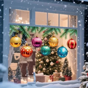 1 Satz dekorativer Glasaufkleber für Fenster mit Weihnachtsbaumzweig-Ornamenten mit statischer Haftung