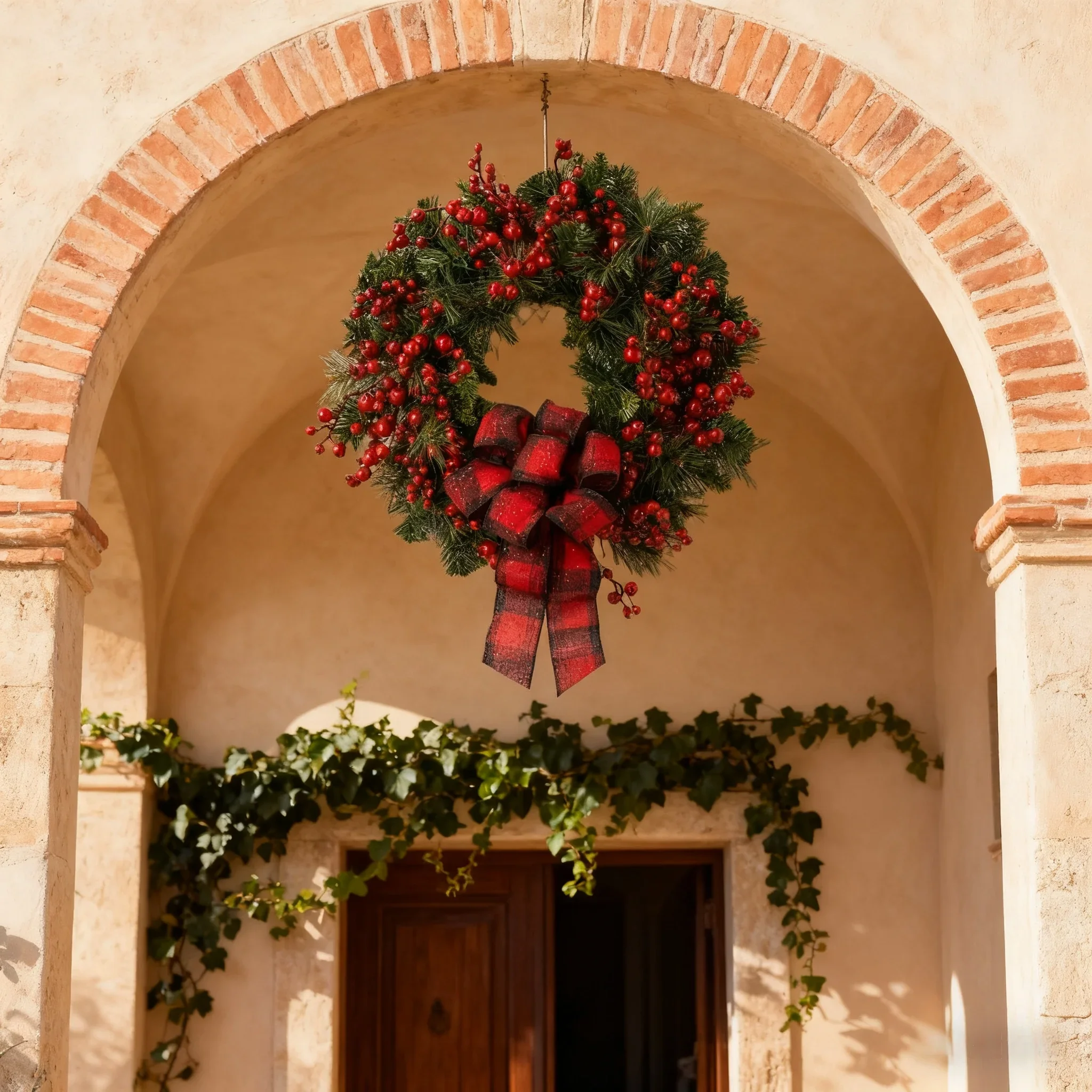 1 Stück 15,75 Zoll weihnachtlicher roter Obstkranz, geeignet für die Türbehangdekoration, Heimdekoration, Simulationsblumenkranz 2