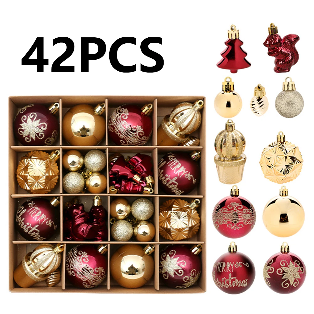 6CM Weihnachten bemalte Kugel Ornamente Weinrot Gold 42PCS bemalte Weihnachtskugel Set Weihnachtsbaum Anhänger Dekoration
