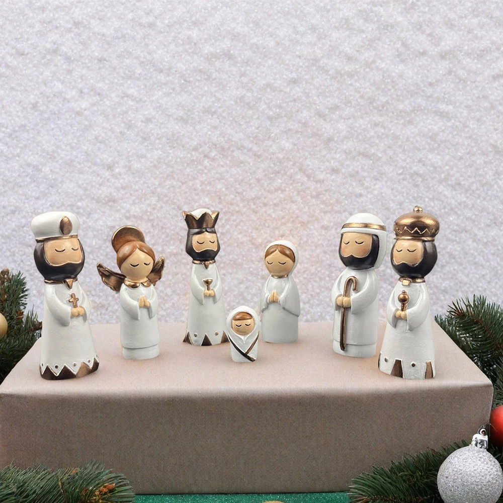 7-teiliges kleines Krippenset aus Kunstharz, kleine Weihnachtskrippe, Weihnachtsfigur, kleine Krippenspielset, Weihnachtskrippe 2