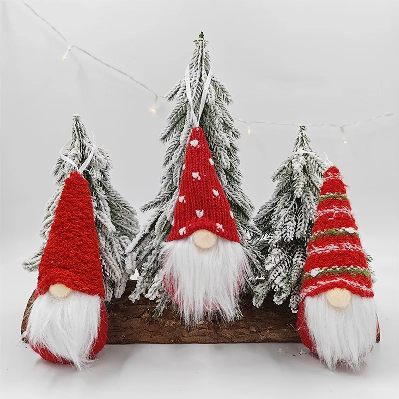 3/12x Weihnachtsdekorationszubehör Gestrickte Wolle Waldmann Puppe Kleiner Anhänger Gesichtslose Puppe Weihnachtsbaum Dekoration Hängen 6