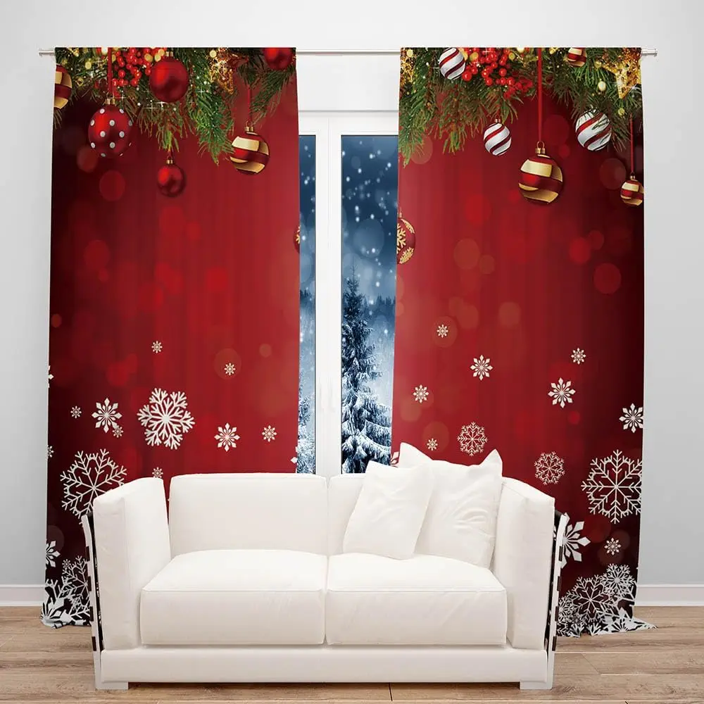 Weihnachten Schneeflocke Fenster Vorhänge Weihnachten Ornamente Nadelholz Kiefer Lametta Thema Schlafzimmer Wohnzimmer Dekorative Vorhänge 3