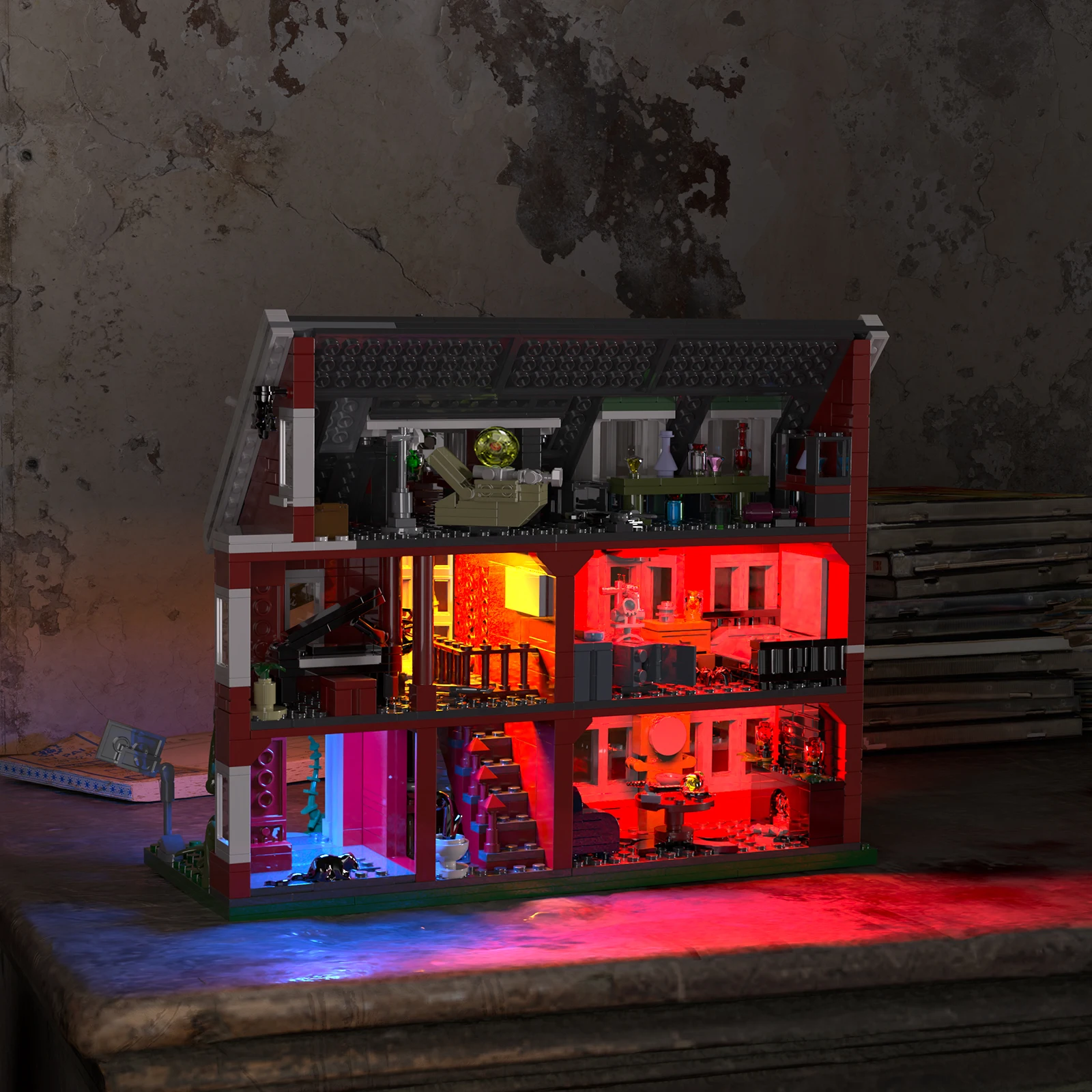 American Horror Story House Bausteine-Set mit LED-Licht, Halloween-Spukhaus, Ideen, Geschenk für Jungen und Mädchen (111 Stück) 6