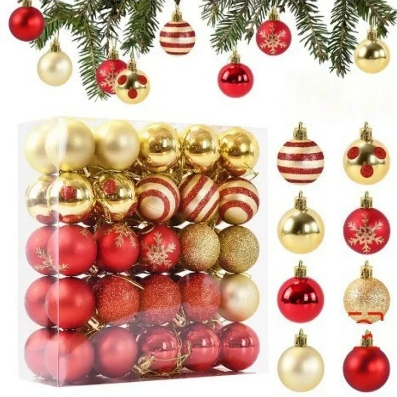 1 Set mit 50 Stück 4 cm bunten Weihnachtskugel-Anhängern, Weihnachtsbaum, Heiligabend, Neujahr, Karneval, Bar, Heimdekoration im Freien