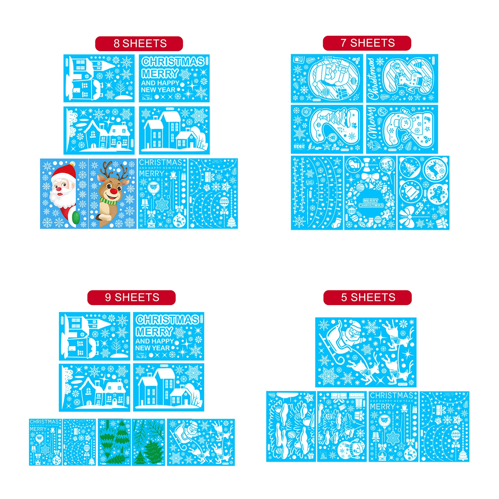 Weihnachten Fenster Aufkleber Set Santa Elch Schneeflocke Glas Cling Aufkleber Weihnachten Dekor 2