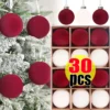 6 cm weinrote/weiße Samt-Weihnachtskugeln für den Weihnachtsbaum, beflockte Weihnachtskugel zum Aufhängen, Anhänger, Festival, Party, Heimdekoration