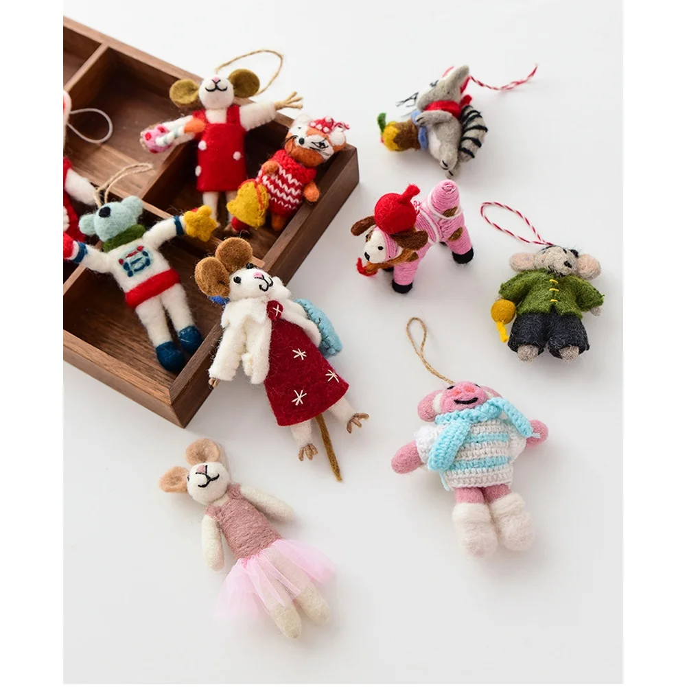 Gefilzter Weihnachtsbaumschmuck, Schlüsselanhänger, Anhänger, handgefertigter Wolltier-Anhänger, Urlaub, saisonale Dekoration, Ornamente, festliche Party 3