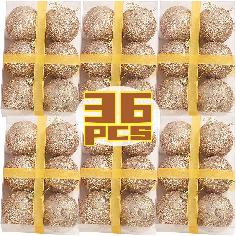 36/6PCS Glitter Weihnachten Kugeln Weihnachten Baum Hängen Anhänger Champagner Gold Funkelnden Weihnachten Ball Party Decor Ornament liefert