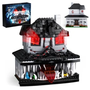 Haunted House Bausteine Spielzeug Monster Hut Modell Blöcke Heimdekoration mit LED-Licht, Halloween-Geschenke für Jungen und Mädchen