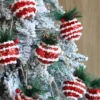 8/16 stücke 6cm Weihnachten Ball Rot Grün Plaid Stricken Ball mit Tannenzapfen Hängen Ornament für Weihnachten baum Ball Dekorationen Navidad 2