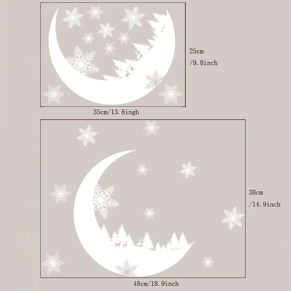Mond Schneeflocken Wandaufkleber PVC Kunst Wandtattoos DIY abnehmbare Fensterglas selbstklebende Neujahr Weihnachten Aufkleber Home Decor 6