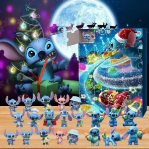 MINISO Adventskalender, Stich, Cartoon-Puppe, Weihnachtsatmosphäre, dekorative Geschenke, Neujahr, 24 Tage, Countdown, Überraschung, Blindbox