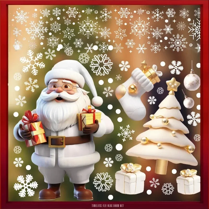 Cartoon Weihnachtsmann Schneemann Schneeflocke Weihnachten Wandaufkleber Glasfenster Elektrostatische Wandtattoos PVC Aufkleber Home Room Decor 5