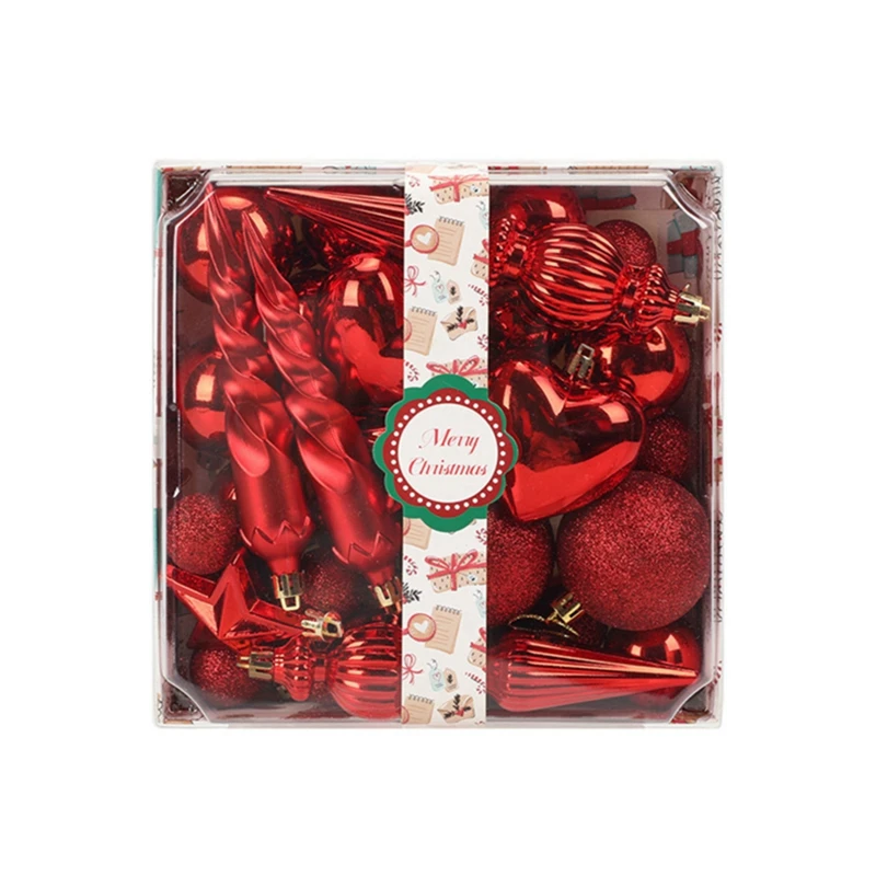 36/40/42 Stück Weihnachtskugel, silberfarben, rot, Weihnachtsbaum-Hängeanhänger, bedruckt, speziell geformte goldene Weihnachtskugeln 6