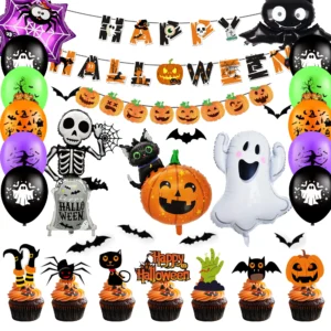 Halloween-Partyzubehör, 55-teiliges Halloween-Party-Set – Happy Halloween Banner, Luftballons, Tortenaufsatz usw., Happy Halloween-Dekorationen