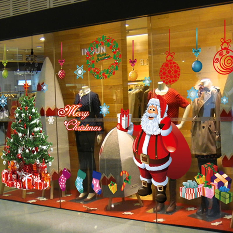Weihnachten Aufkleber Fenster Aufkleber große Santa Schneeflocke haften DIY Wandt ür wieder verwendbare statische Aufkleber Aufkleber für Vitrine Party