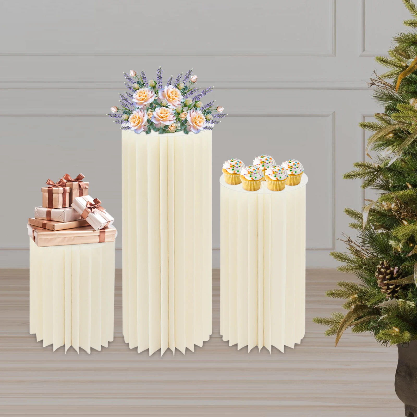 3PCS Hochzeit Party Blumenständer Zylinder faltbar Karton Herzstück Dessert Tisch Säulen Display Ständer 40cm-100cm 4