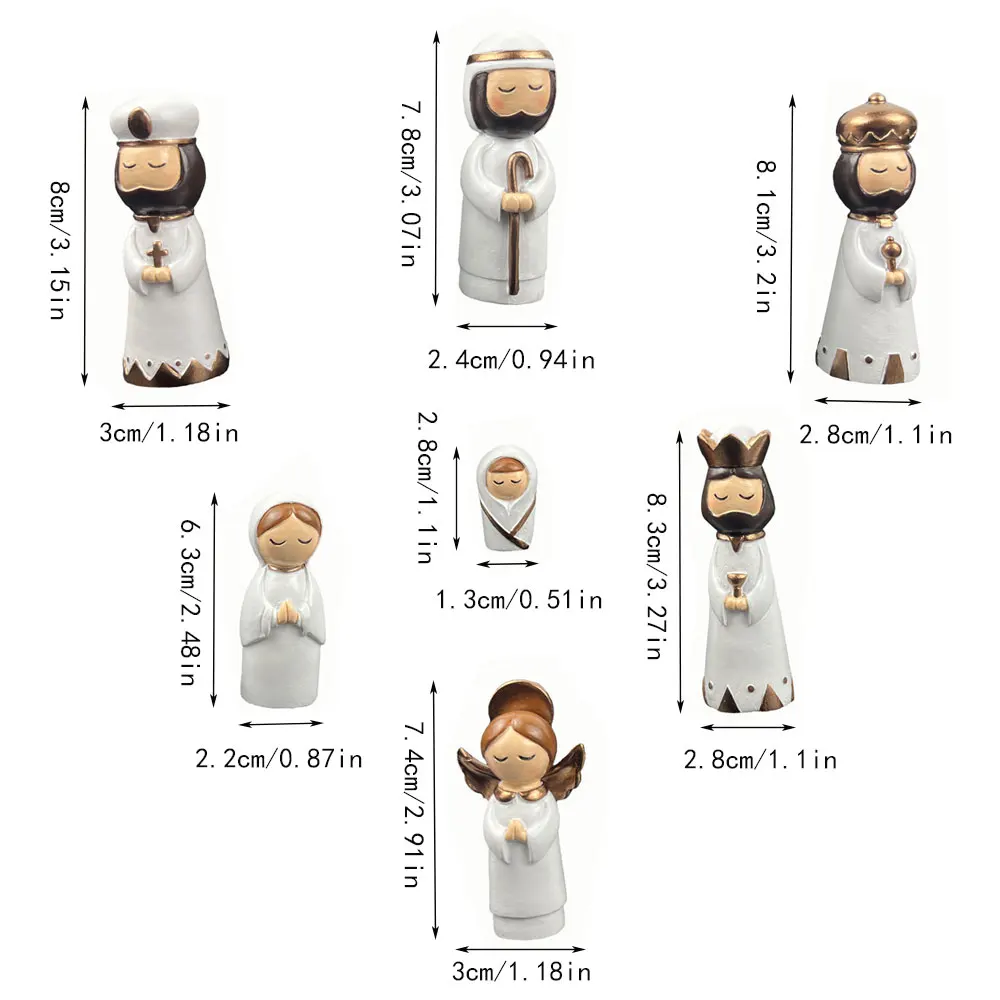 7-teiliges kleines Krippenset aus Kunstharz, kleine Weihnachtskrippe, Weihnachtsfigur, kleine Krippenspielset, Weihnachtskrippe 6