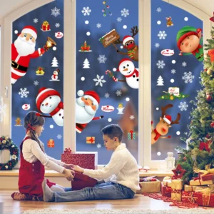 Weihnachten Schneemann Hirsch Santa Claus Glas Fenster Aufkleber Für Neue Jahr Dekoration Wandbild Zimmer Home Decor Elektrostatische Wand Aufkleber