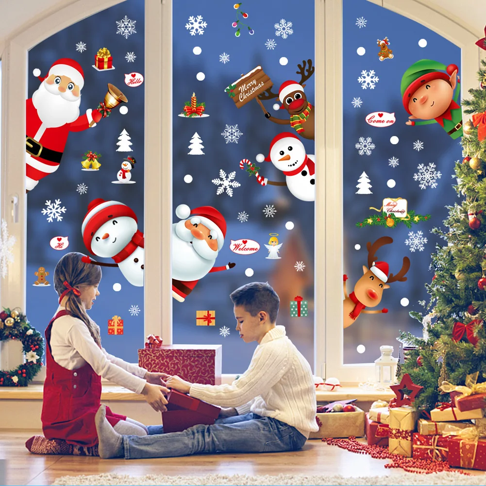 Weihnachten Schneemann Hirsch Santa Claus Glas Fenster Aufkleber Für Neue Jahr Dekoration Wandbild Zimmer Home Decor Elektrostatische Wand Aufkleber