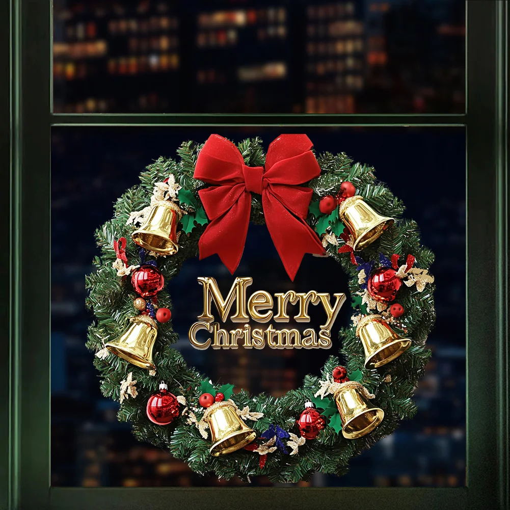 Weihnachten Glocke Kranz Wand Aufkleber Display Fenster Dekor Wandbild Glas Windows Dekoration Selbst-klebe Zimmer Verschönern Hause Aufkleber 5