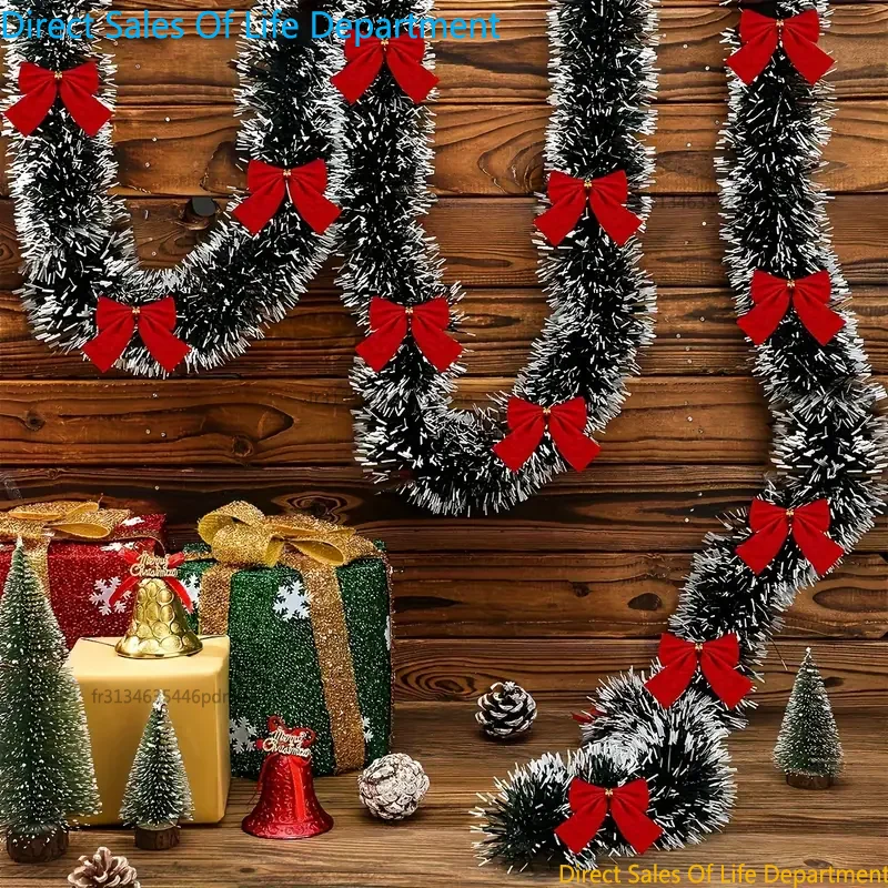 2M Weihnachtsdekoration Girlande Weihnachtsbaum Ornament Weiß Dunkelgrün Zuckerrohr Lametta Bar Tops Band Party Anhänger Hochzeit Wanddekoration